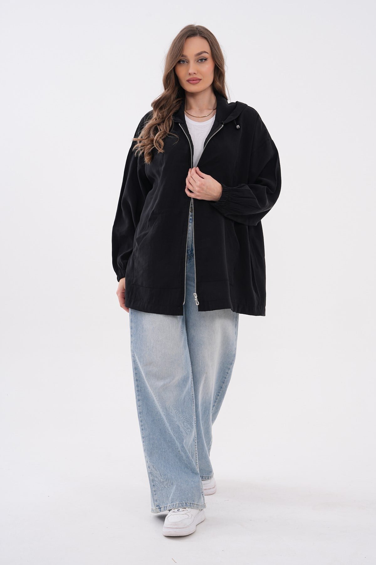 Oversize Modal Zippered Sweat Tunic - Black - Westbound