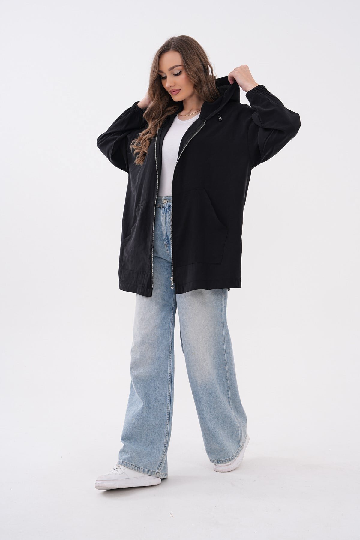 Oversize Modal Zippered Sweat Tunic - Black - Westbound