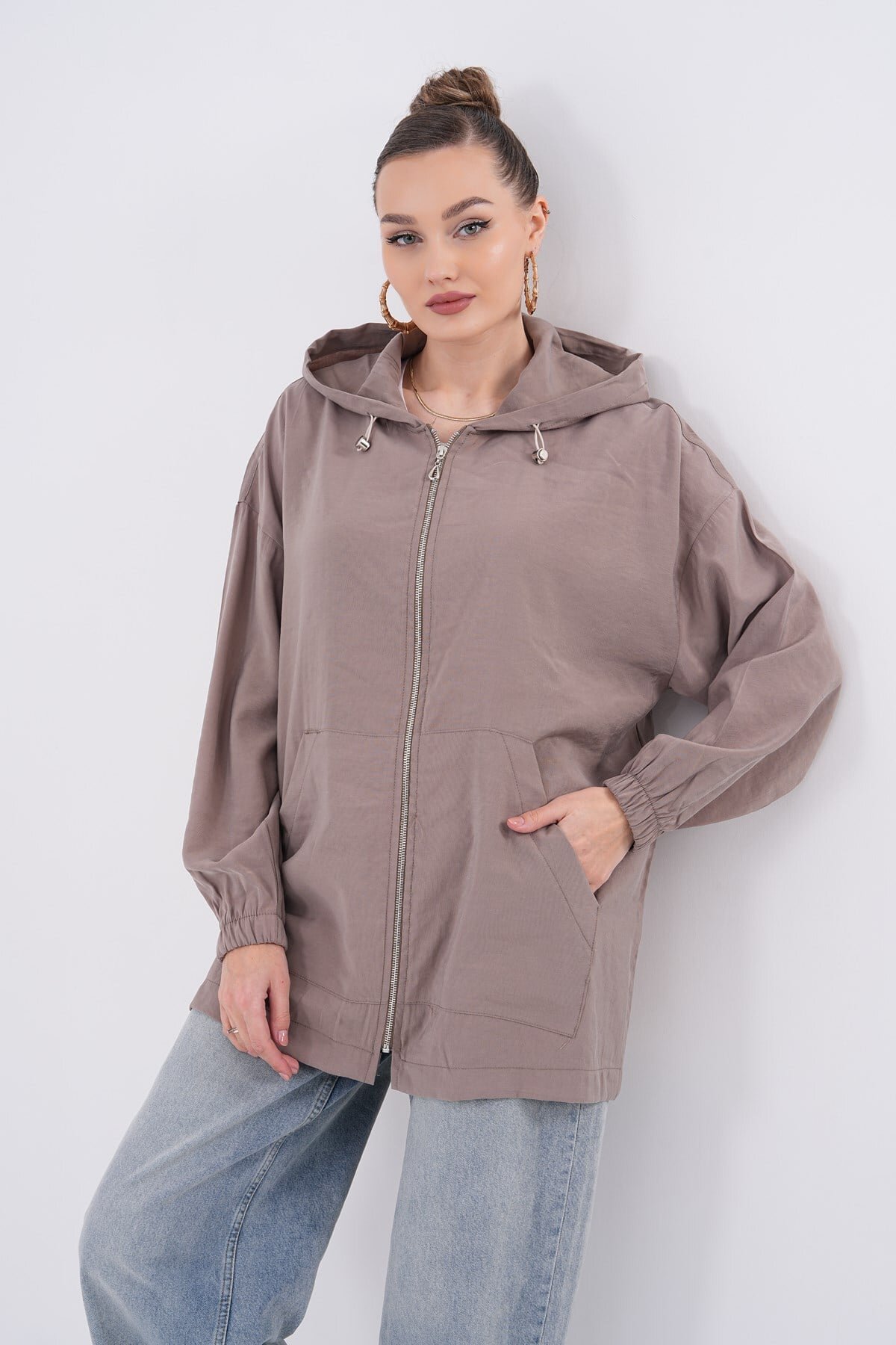 Vizon Oversize Fermuarlı Modal Sweat Ceket - Westbound