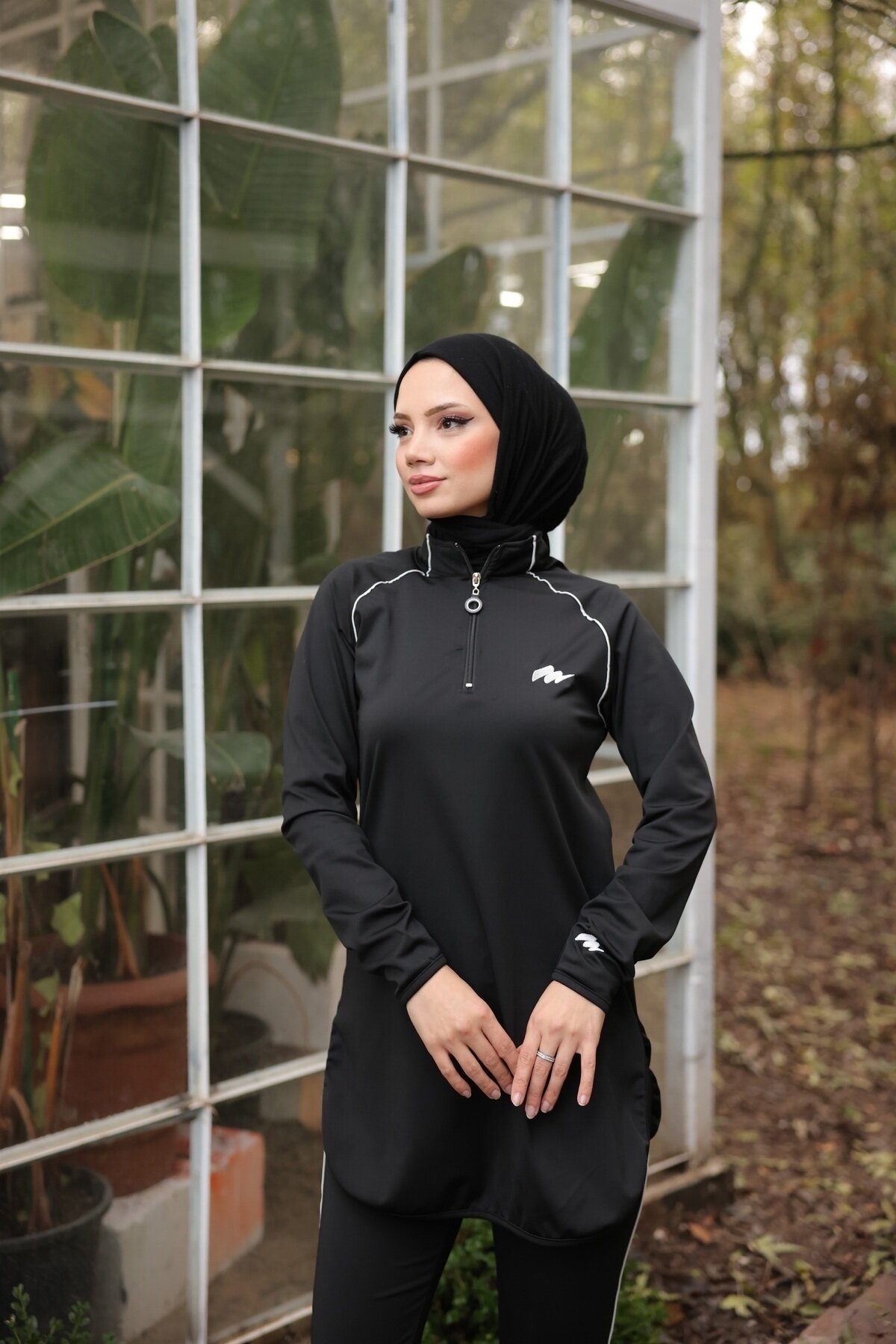 Jogger Scuba Fabric Half-Placket Zippered Tracksuit - Black - Wovi Moda