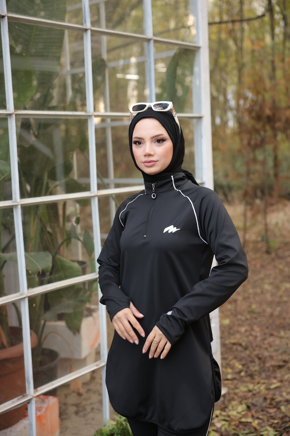 Jogger Scuba Fabric Half-Placket Zippered Tracksuit - Black - Wovi Moda