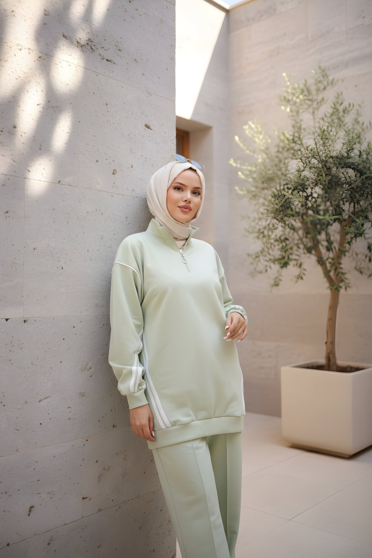 Yeşil İkili Takım Fermuarlı Yaka Eşofman - Wovi