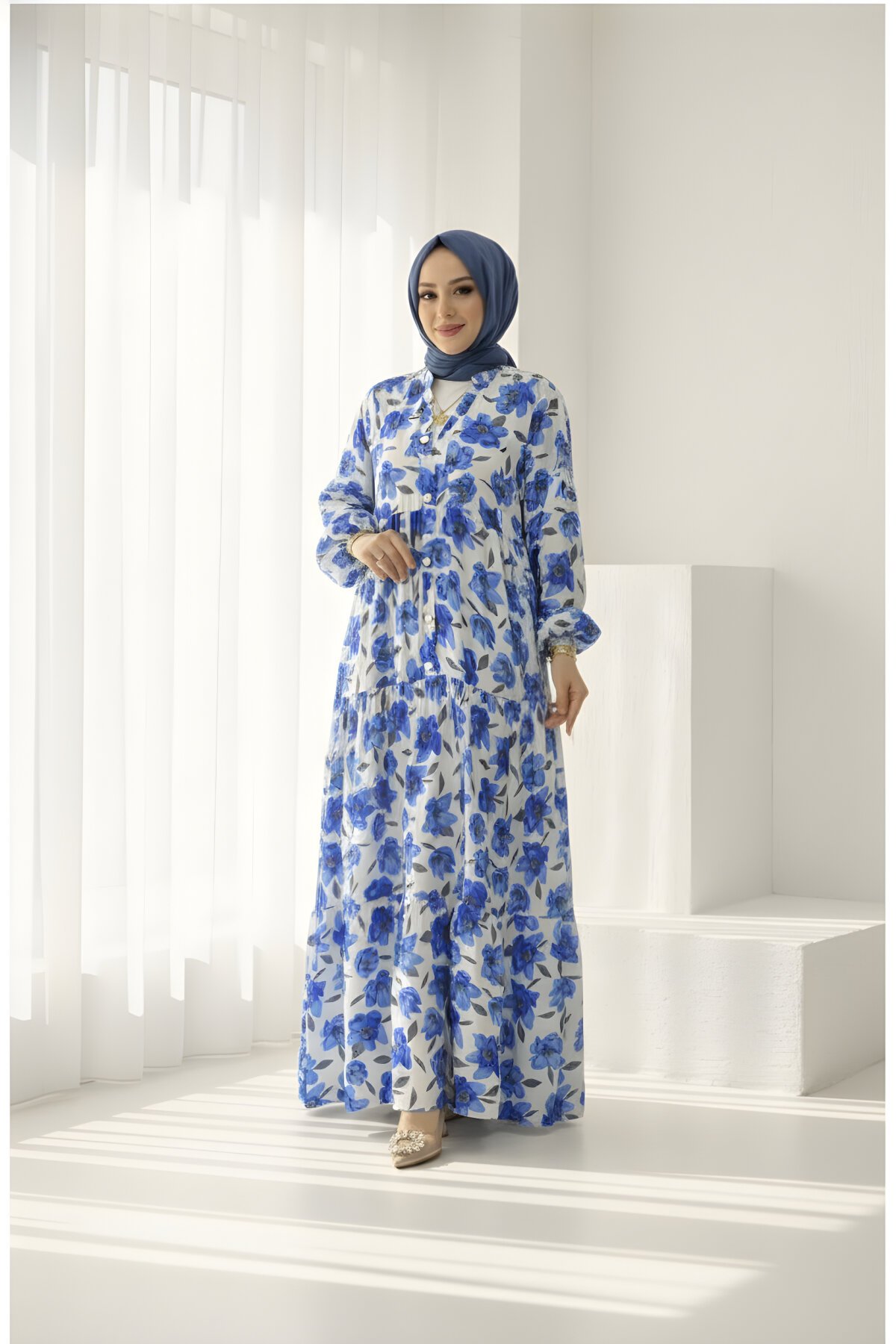 Mavi Desenli Elbise - ZARERA