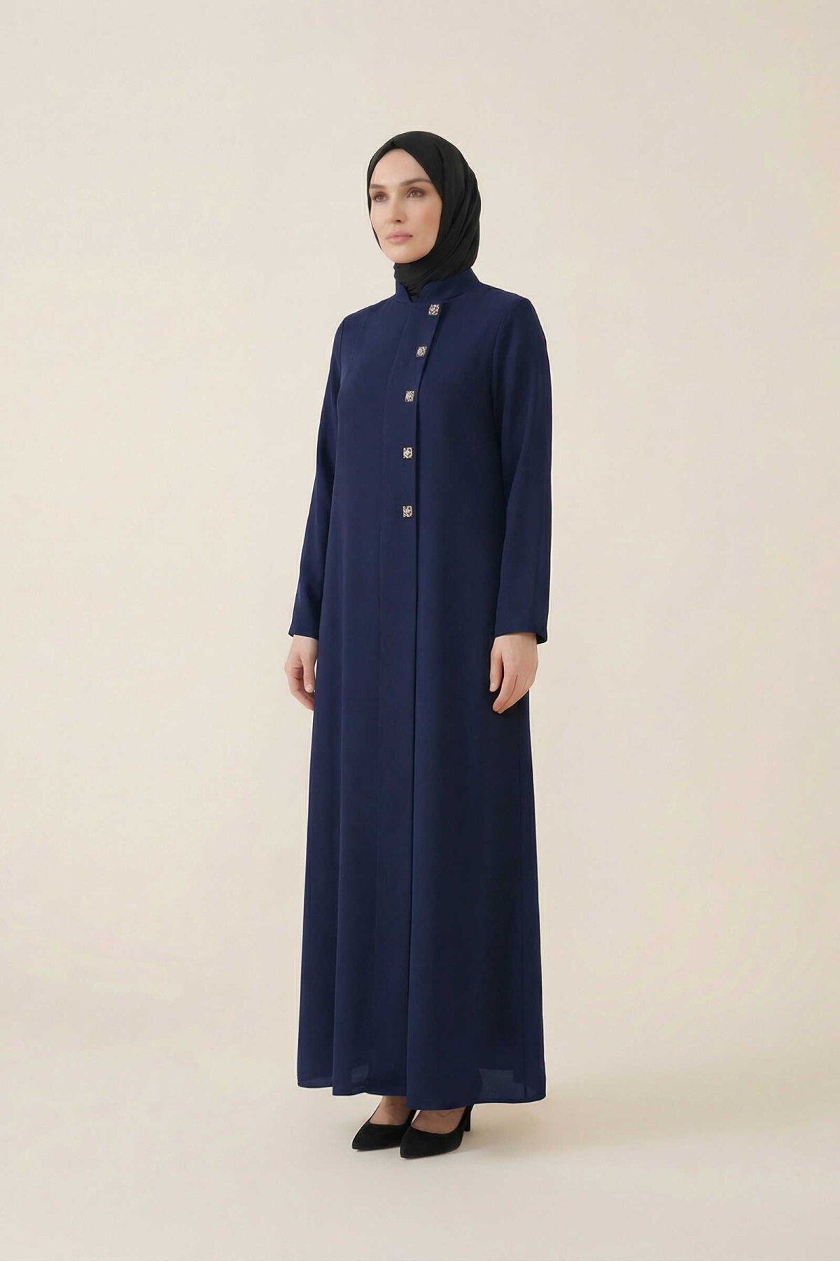 Lacivert Kare Aksesuarlı Ferace - Beyza