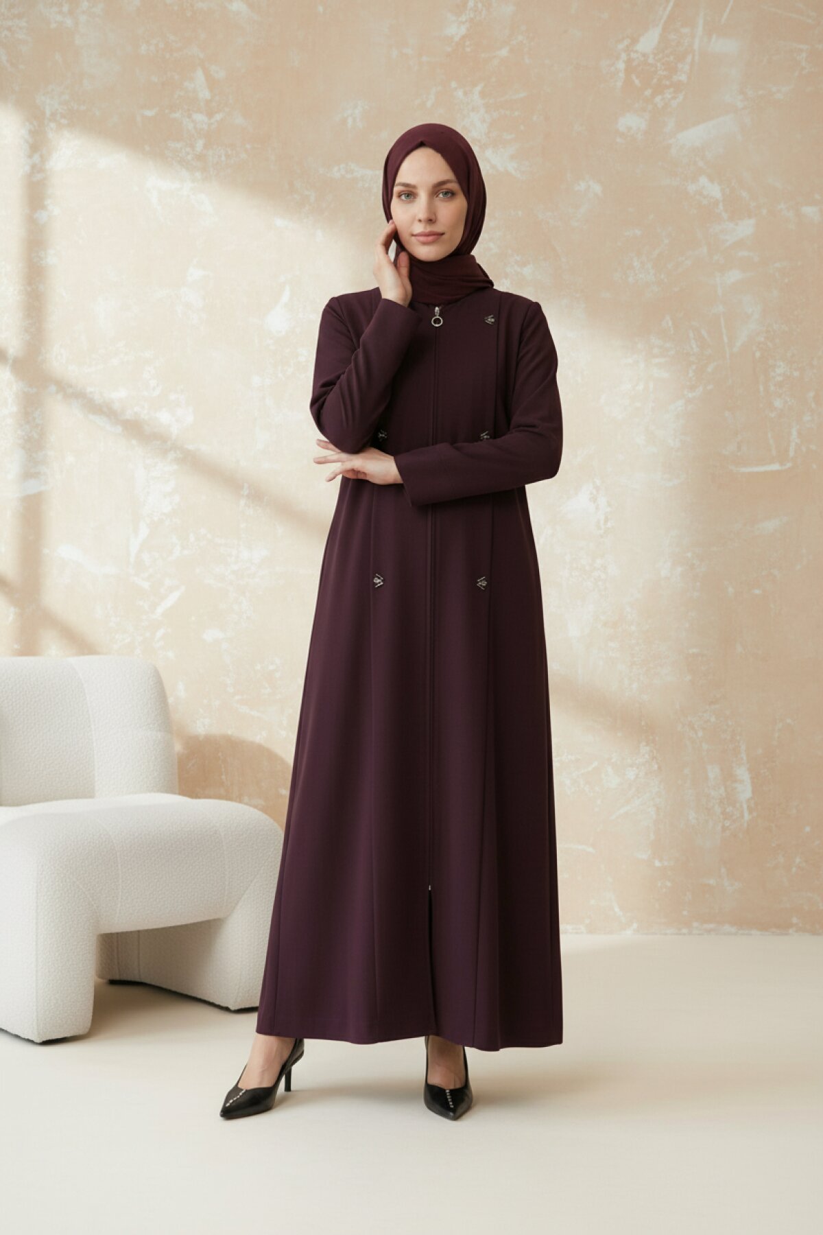 Mürdüm Pile Detaylı Ferace - Beyza