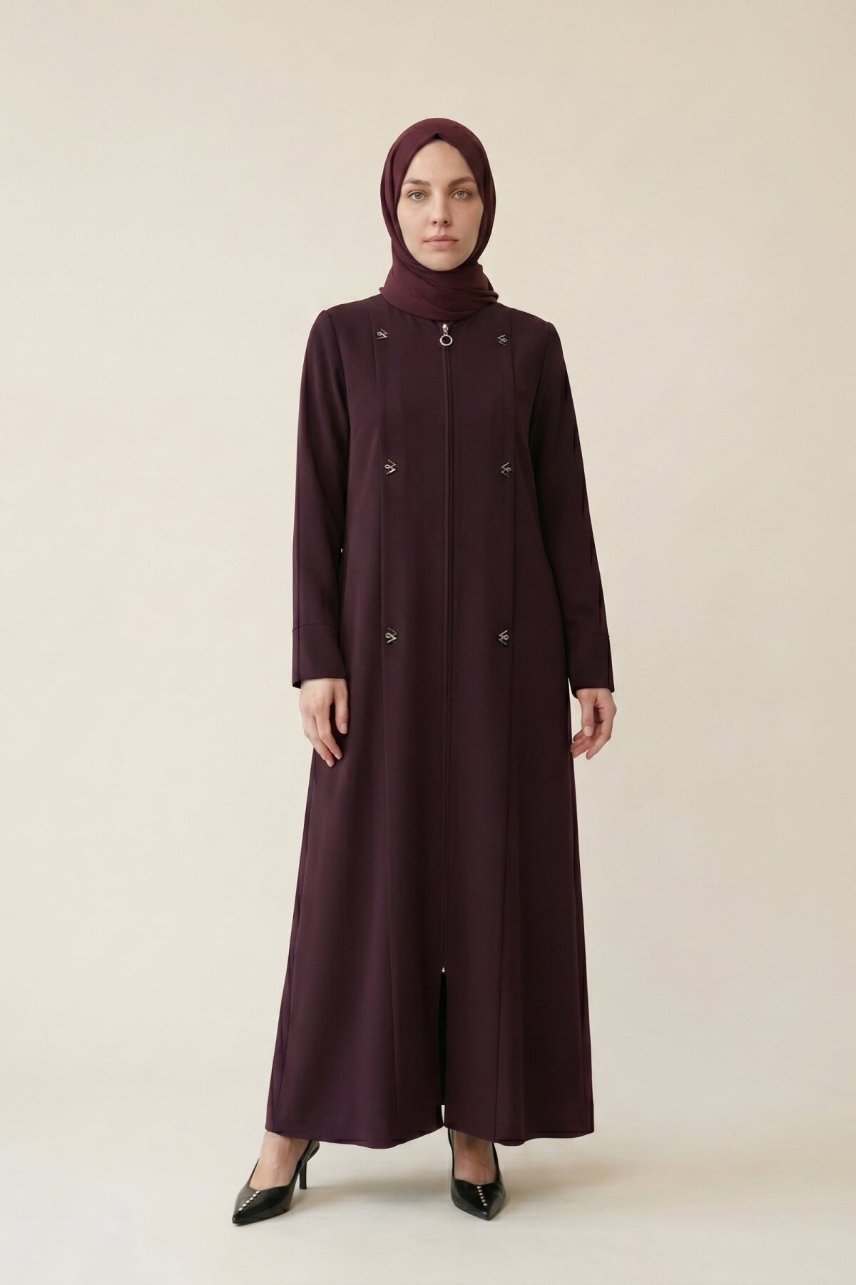 Mürdüm Pile Detaylı Ferace - Beyza