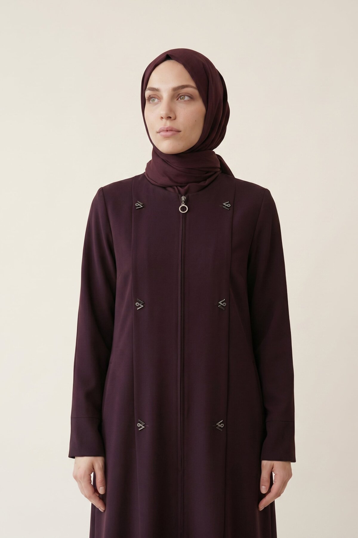 Mürdüm Pile Detaylı Ferace - Beyza