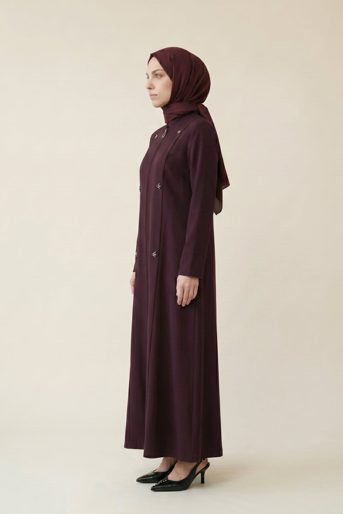 Mürdüm Pile Detaylı Ferace - Beyza