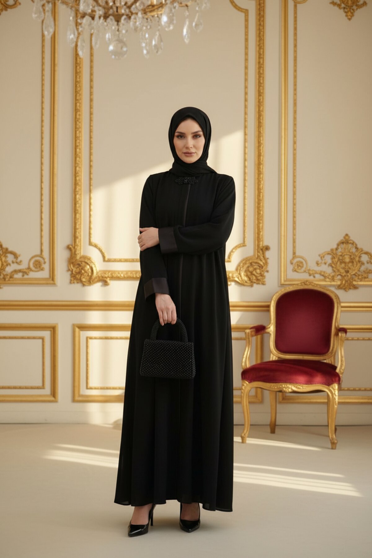Siyah Mevlana Taşlı Ferace - Beyza