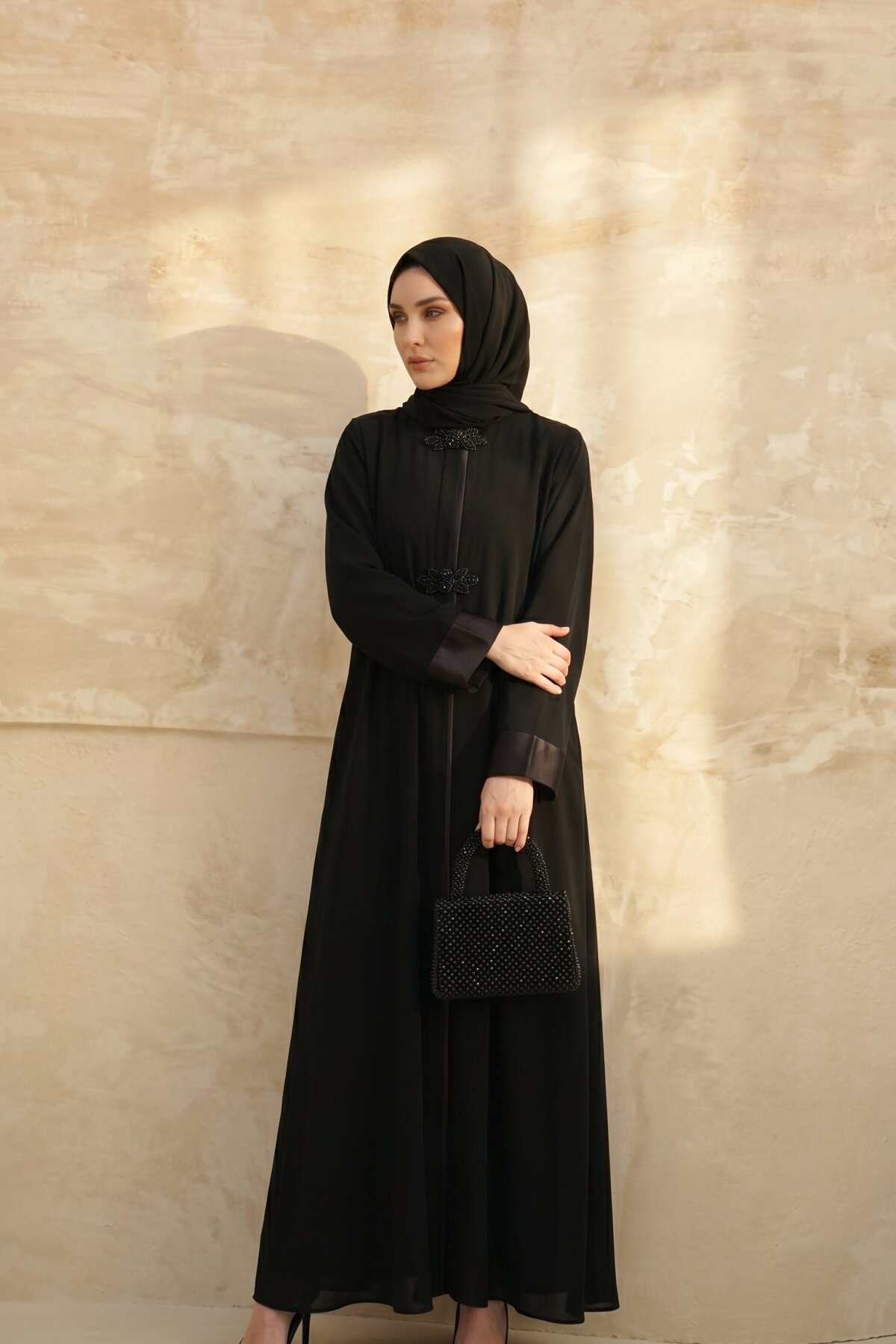 Siyah Mevlana Taşlı Ferace - Beyza