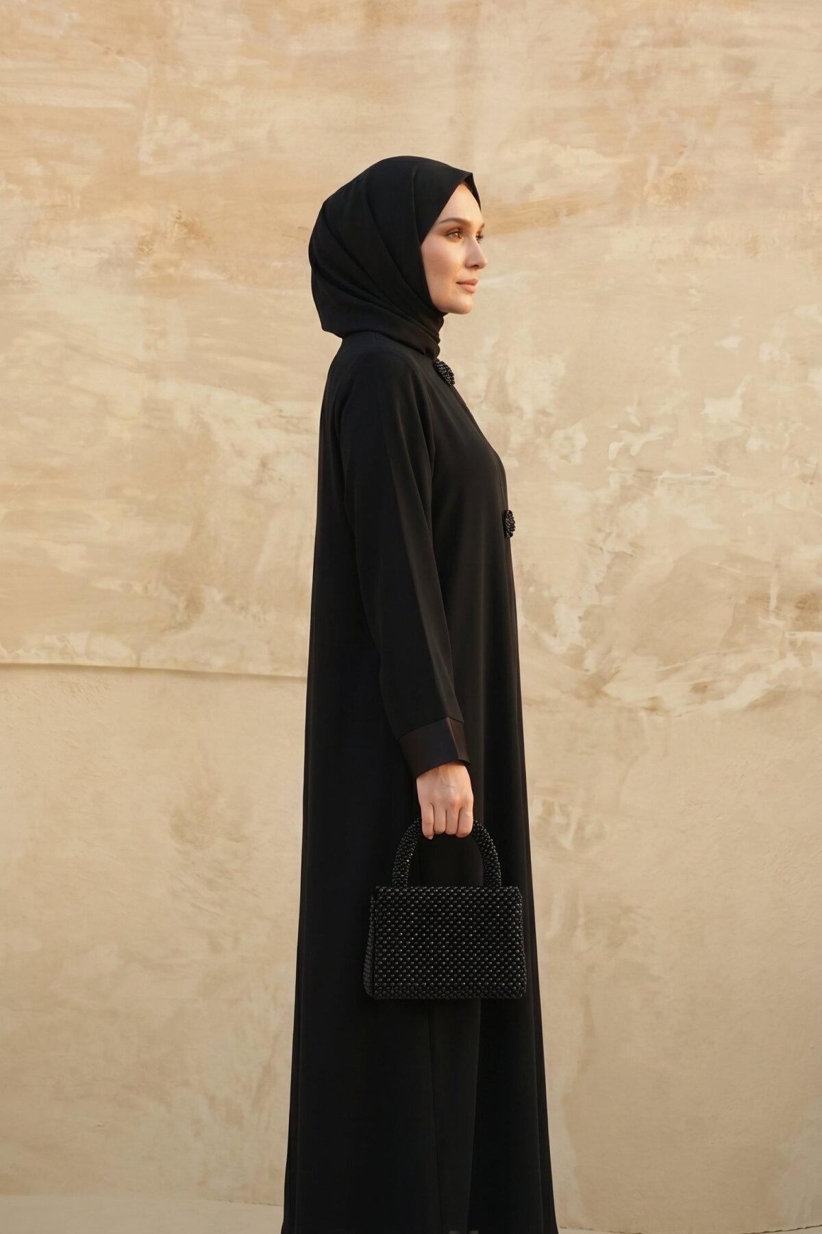 Siyah Mevlana Taşlı Ferace - Beyza