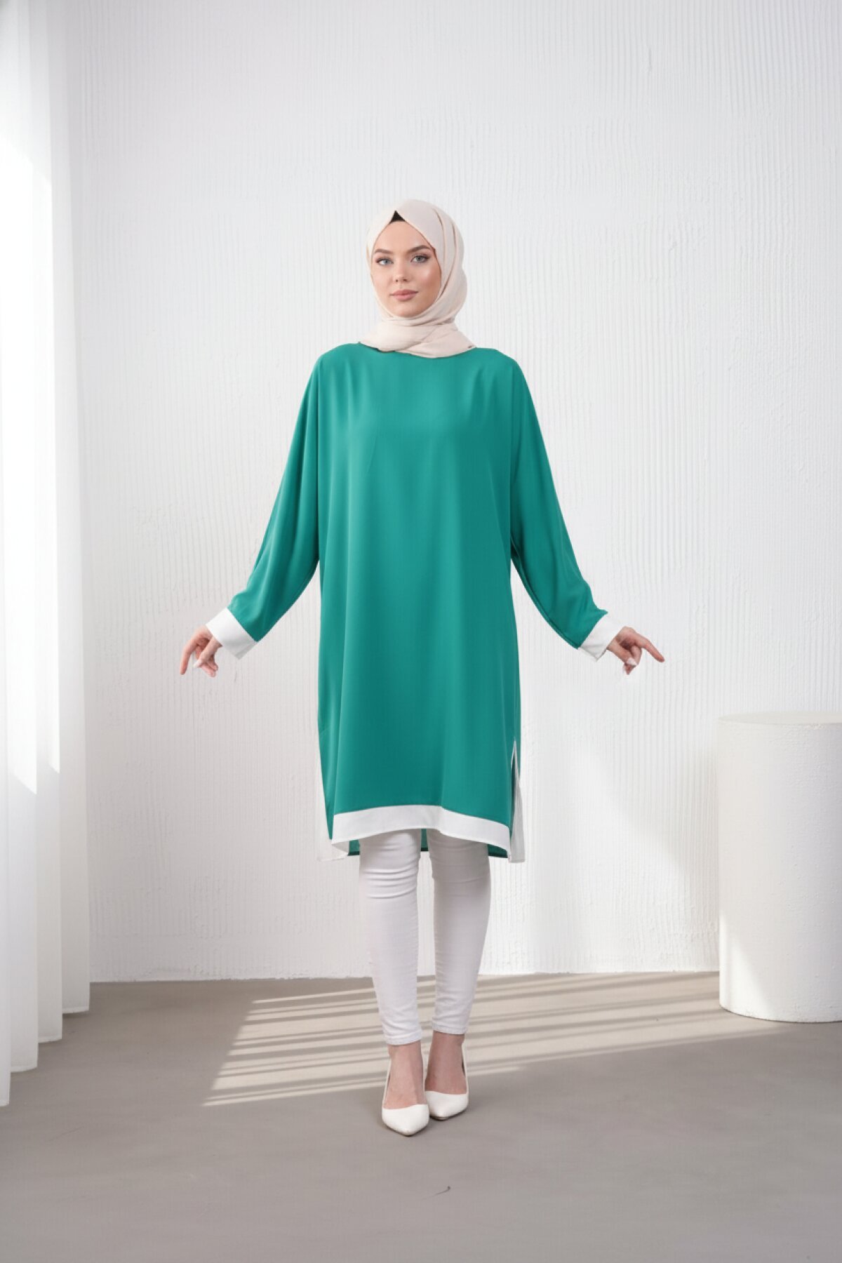 Loose-Fit Trim Detail Tunic - Green - Filizzade