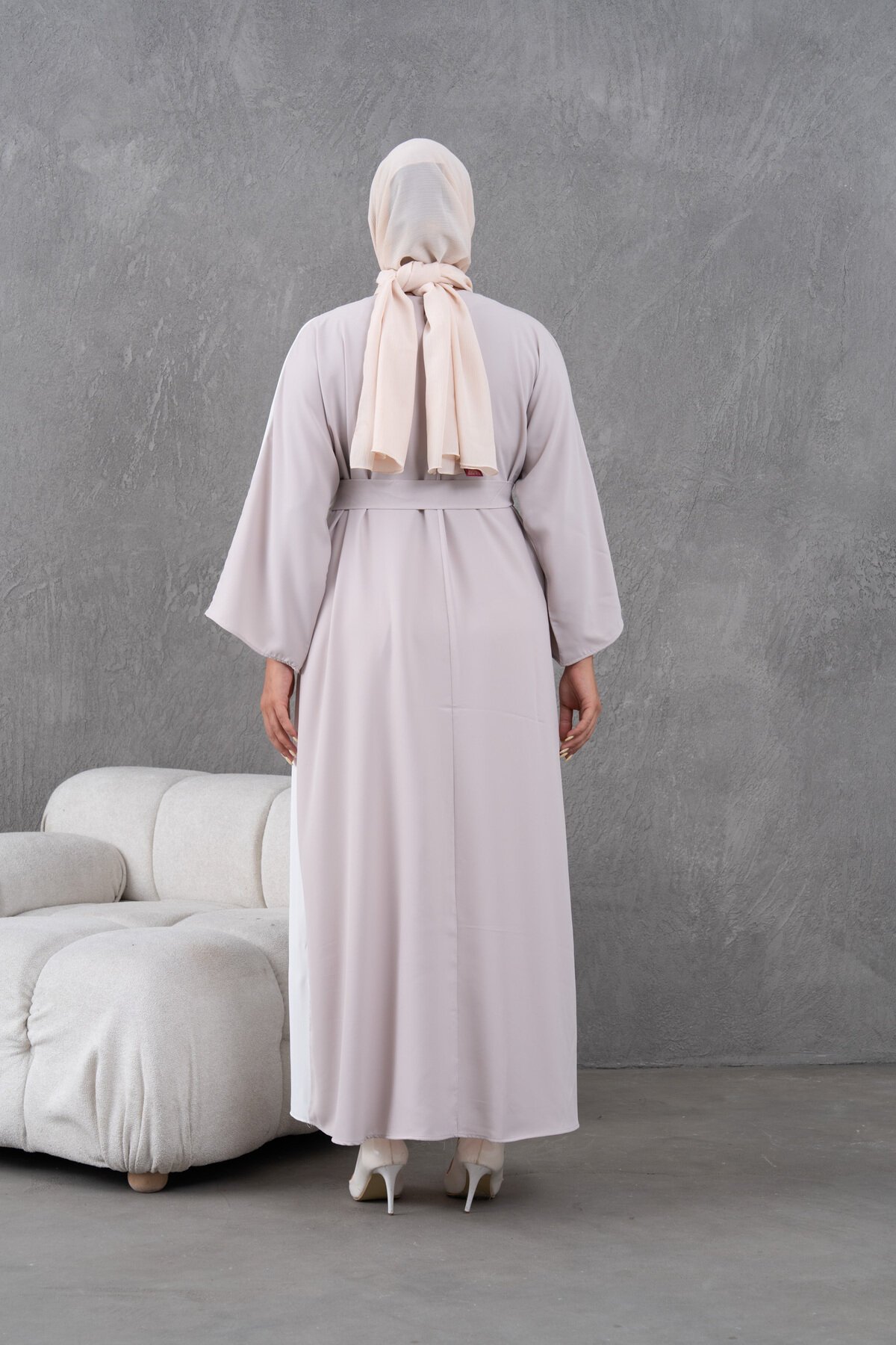 Loose Fit Panelled Special Occasion Dress - Beige - Fzd Filizzade