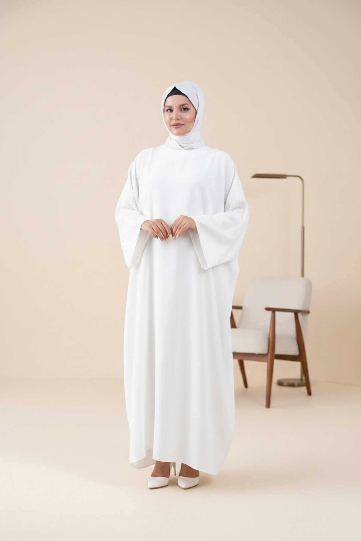 Sequin Sleeve Abaya - White - Fzd Filizzade