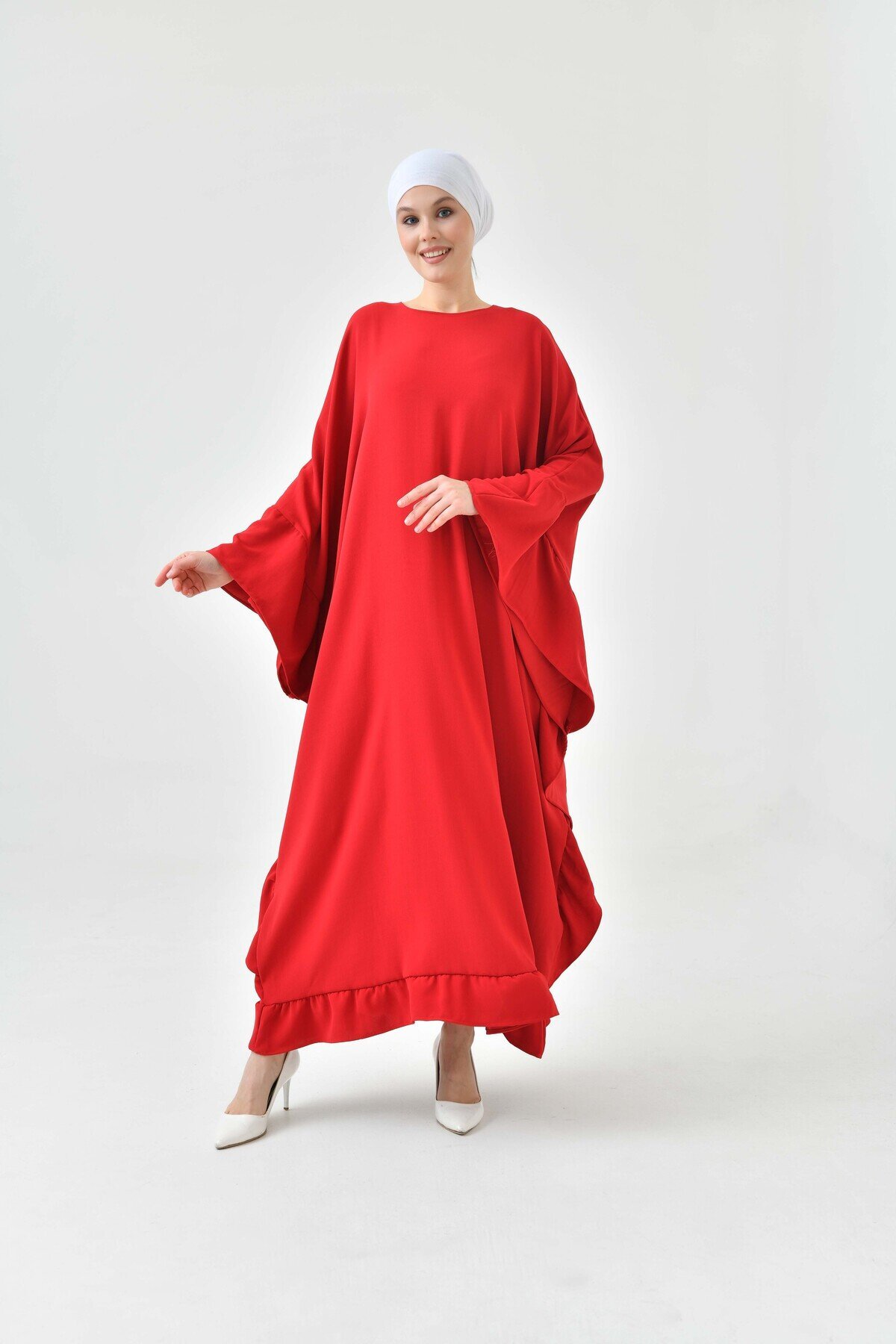 Plus Size Abaya Dress - Burgundy - Fzd Filizzade