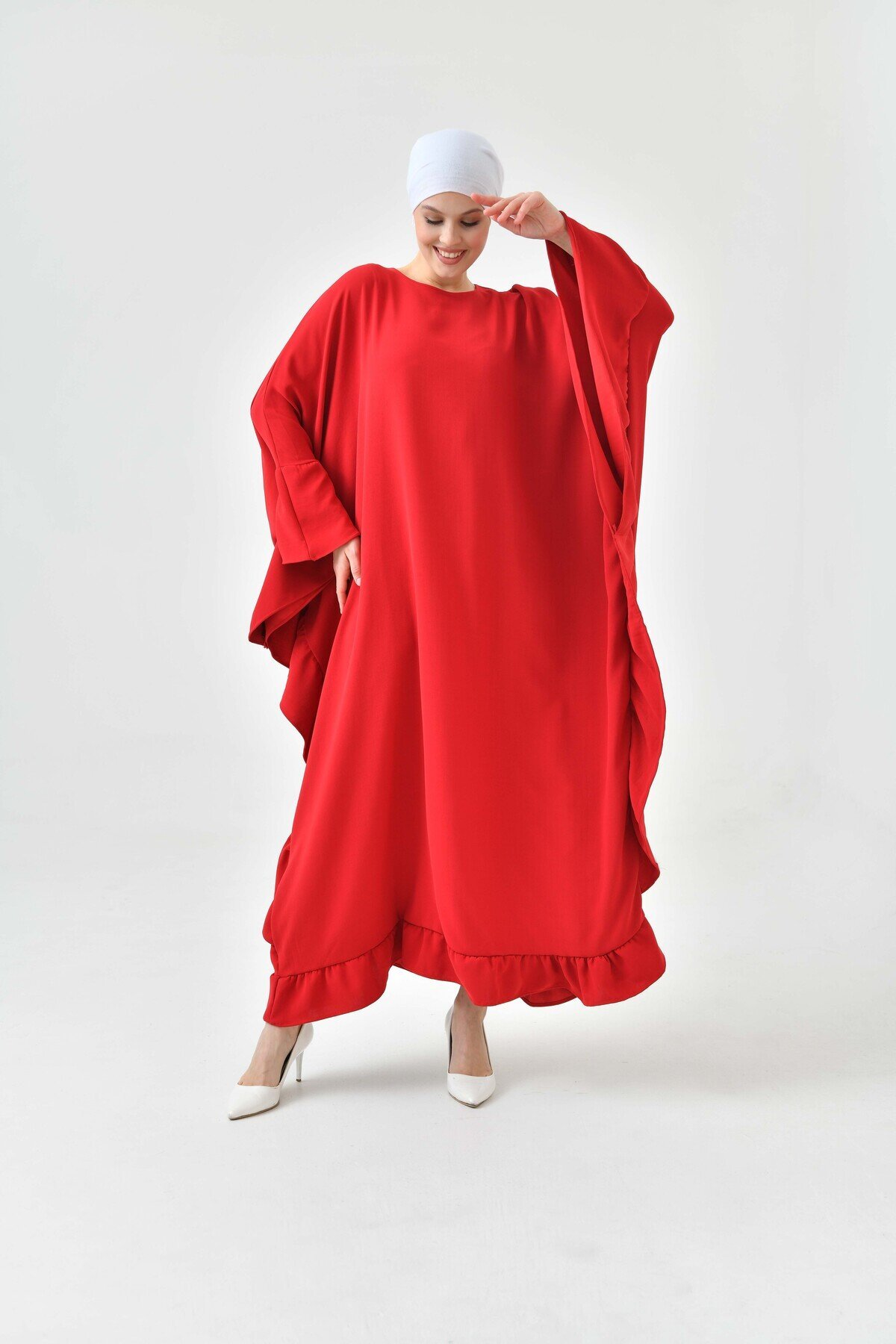 Plus Size Abaya Dress - Burgundy - Fzd Filizzade