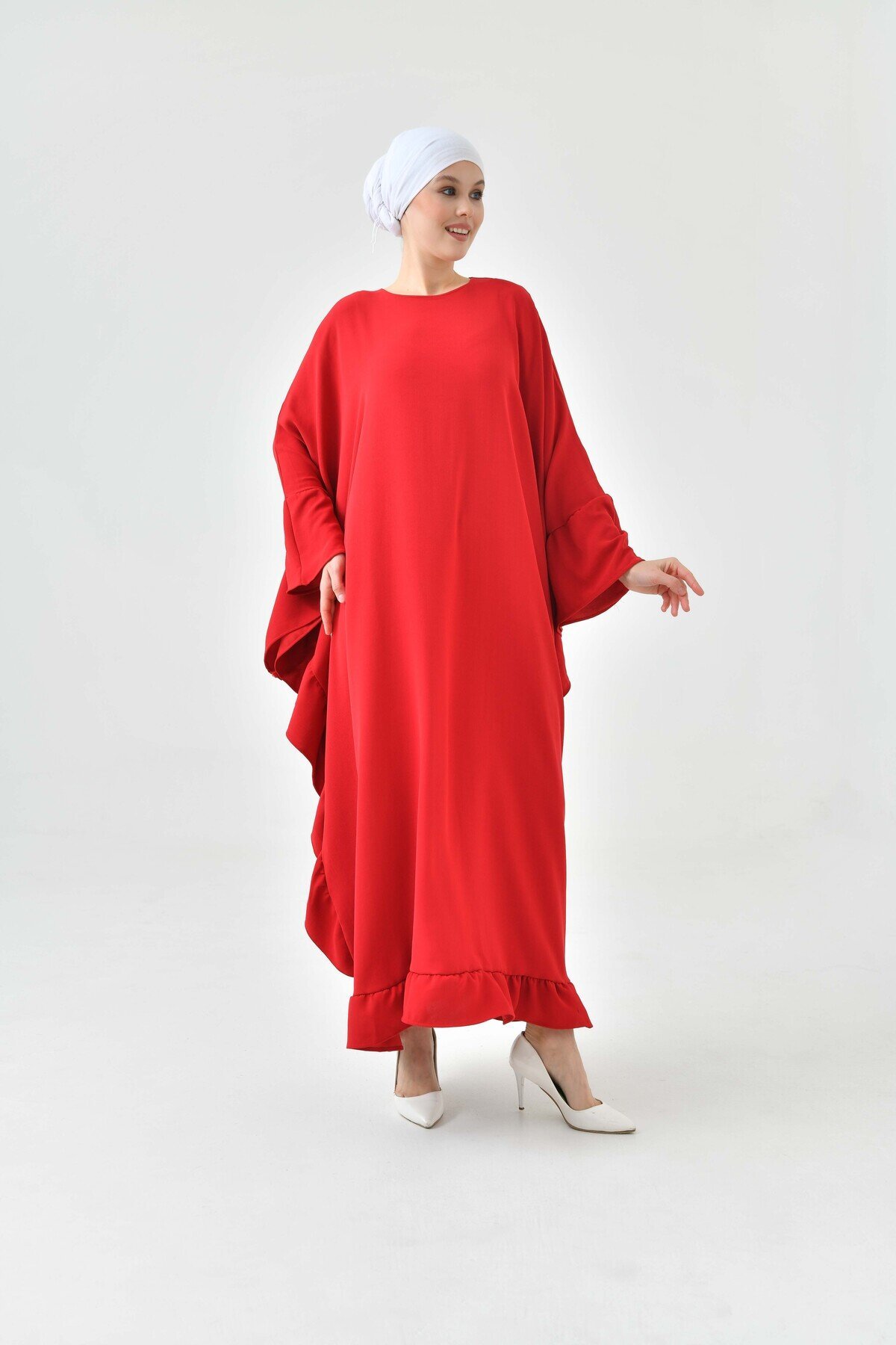 Plus Size Abaya Dress - Burgundy - Fzd Filizzade