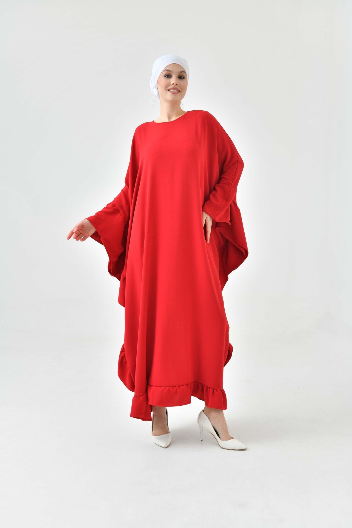 Plus Size Abaya Dress - Burgundy - Fzd Filizzade