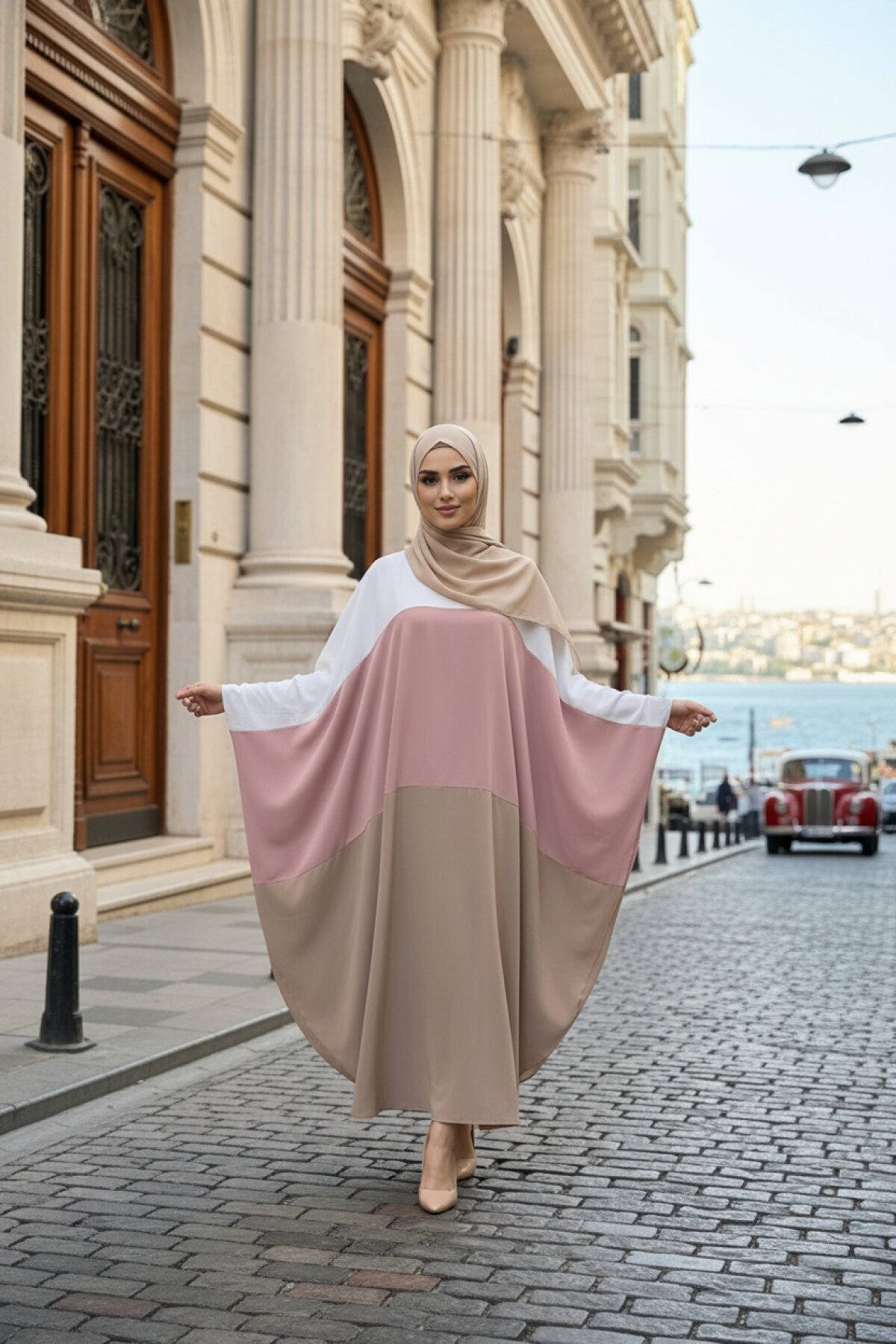 Ekru Camel Büyük Beden Özel Gün Elbise Ferace - Fzd Filizzade