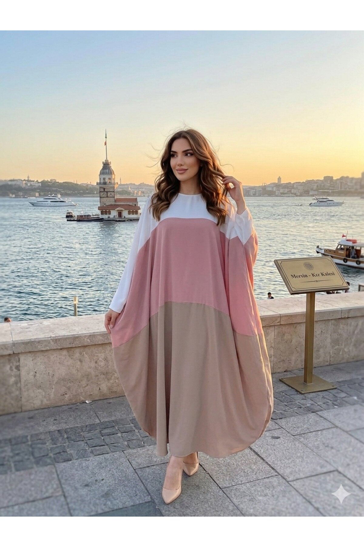 Ekru Camel Büyük Beden Özel Gün Elbise Ferace - Fzd Filizzade