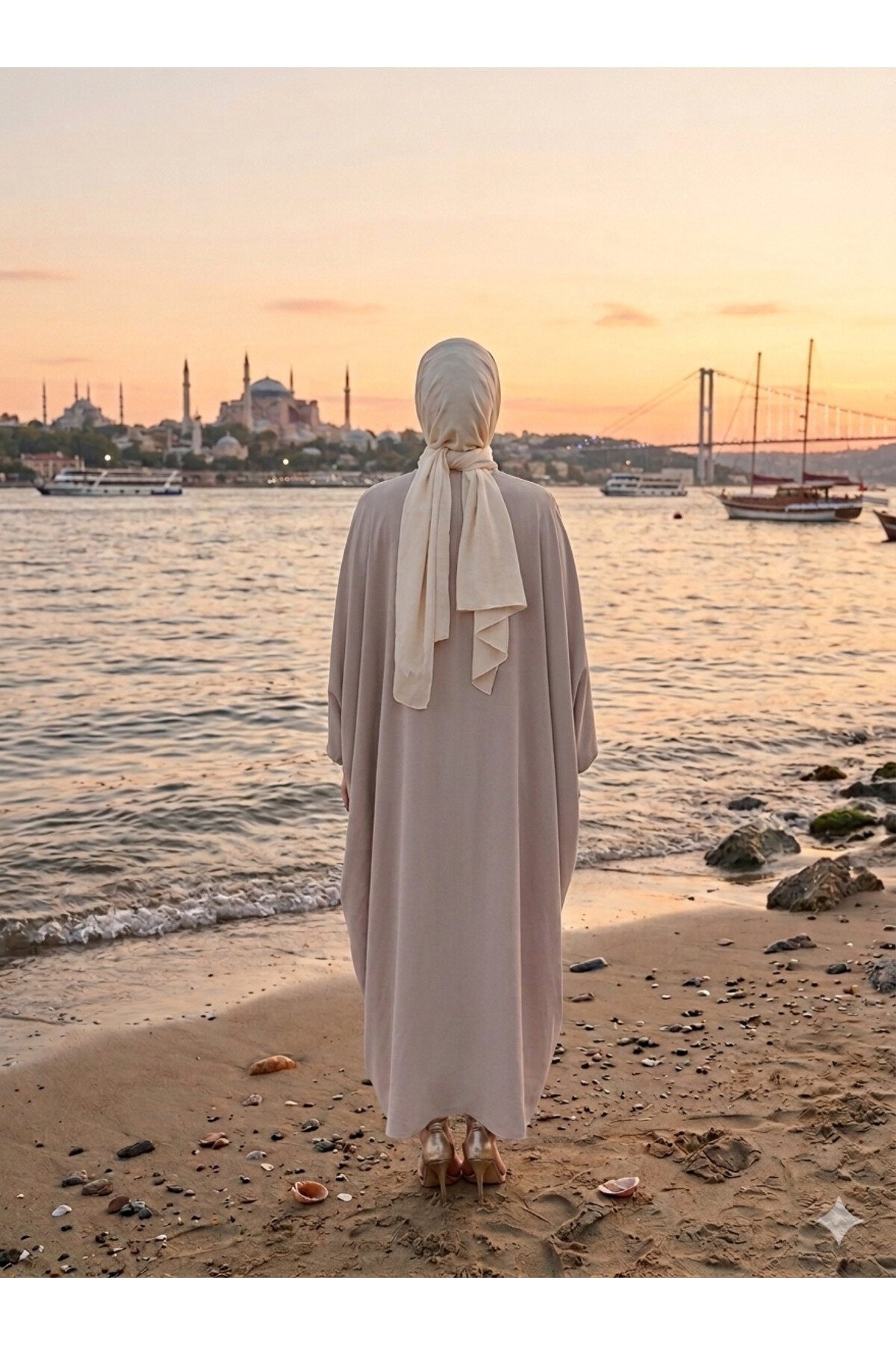 Gri Fırfırlı Geniş Kesim Omuzdan Manşete Detaylı Ferace - Fzd Filizzade
