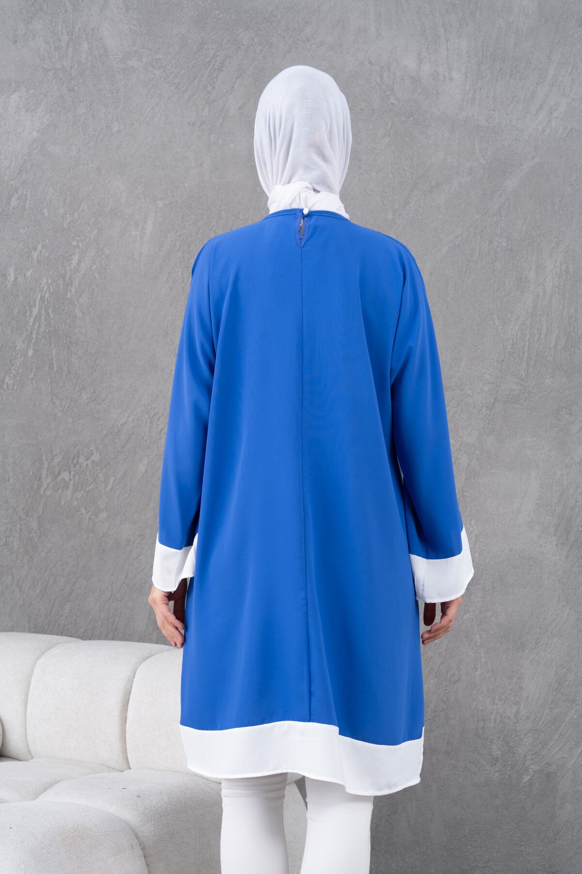 Loose-Fit Knee-Length Trimmed Tunic - Indigo Blue - Fzd Filizzade