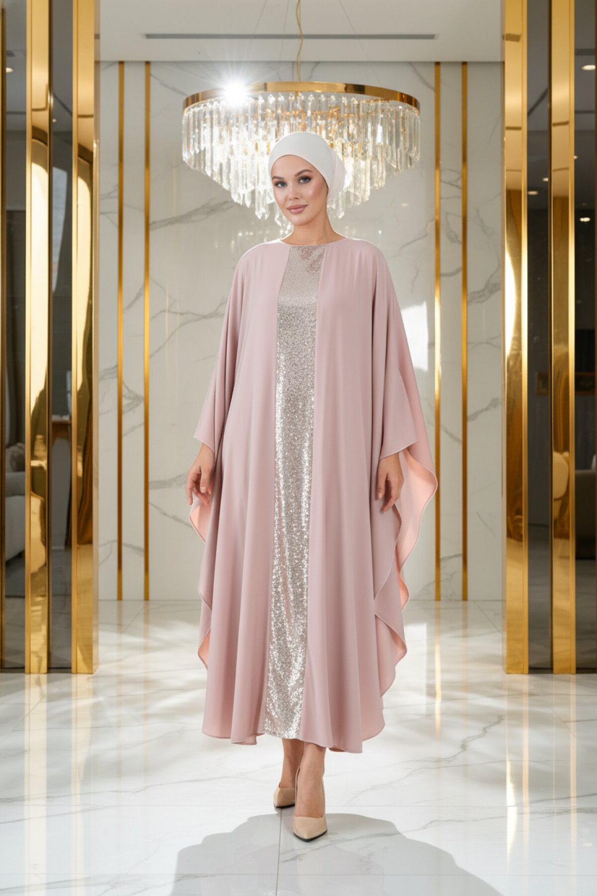 Sequin Abaya - Cream - Fzd Filizzade