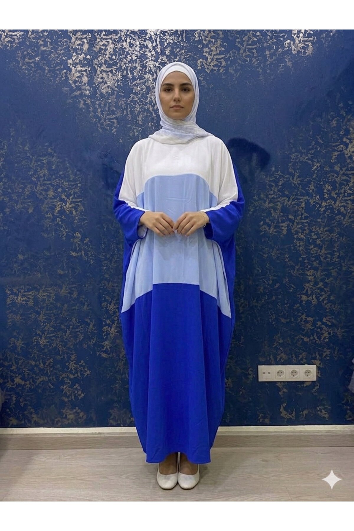 Plus Size Three-Piece Special Occasion Abaya - Navy Blue - Fzd Filizzade