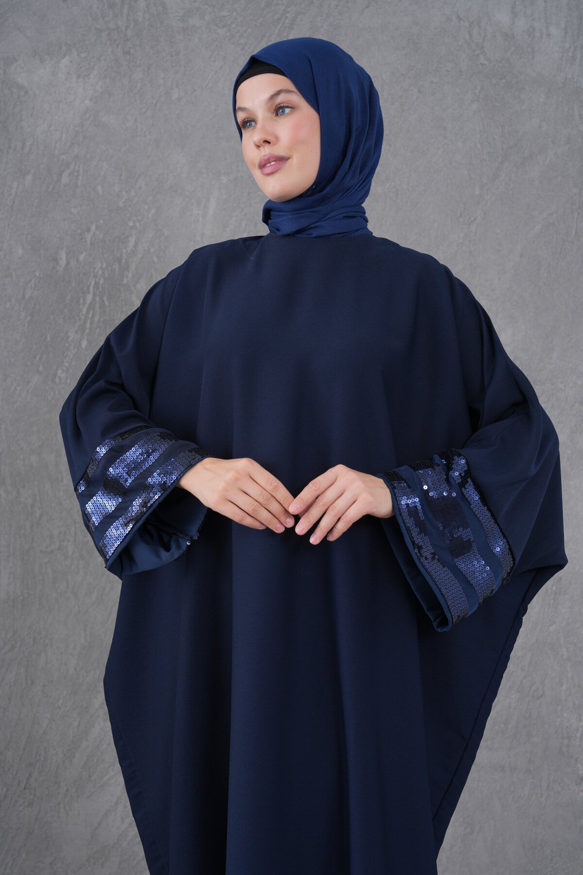 Lacivert Pulpayet Şerit Detaylı Büyük Beden Abaya Ferace - Fzd Filizzade