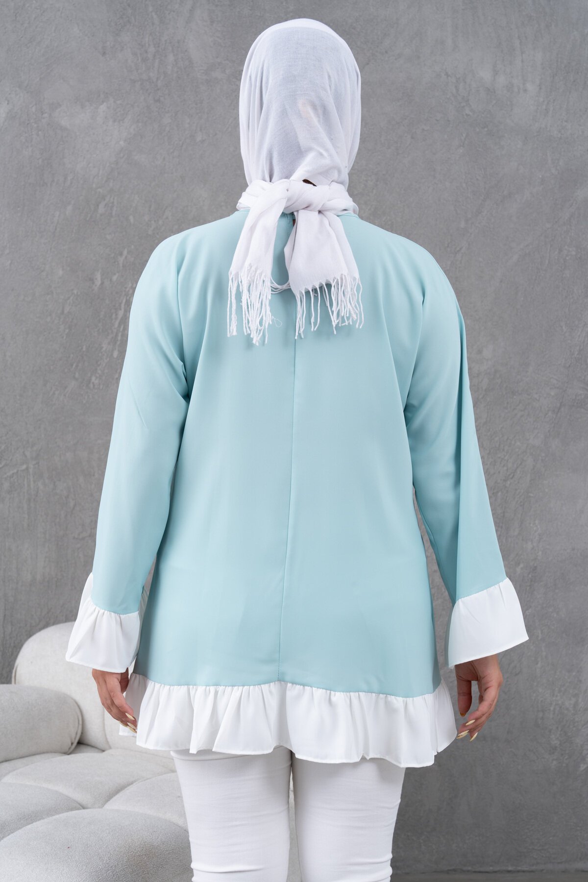 Mint Yeşili Salaş Garnili Fırfırlı Tunik - Fzd Filizzade
