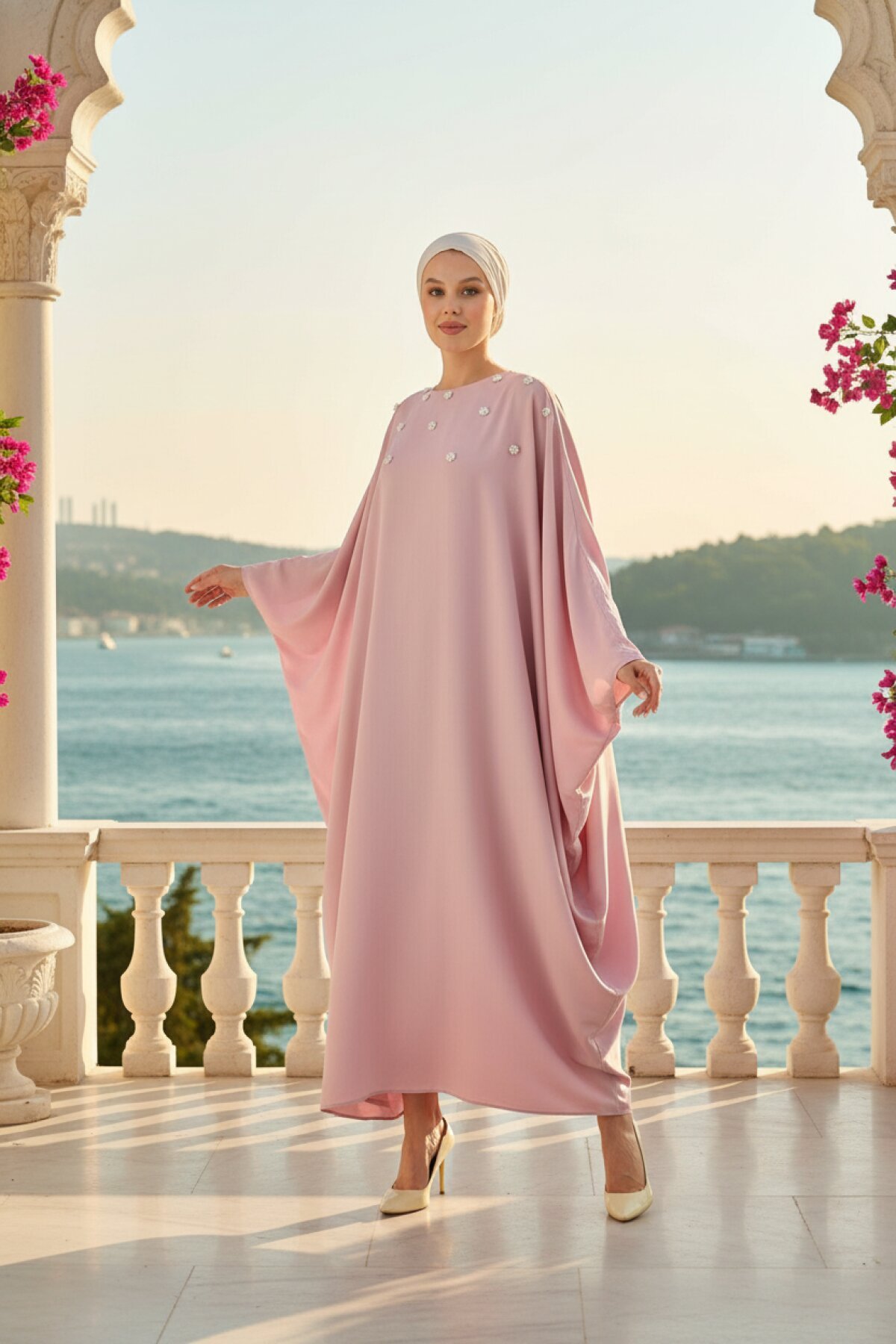 Straight-Cut Abaya Dress - Powder Pink - Fzd Filizzade