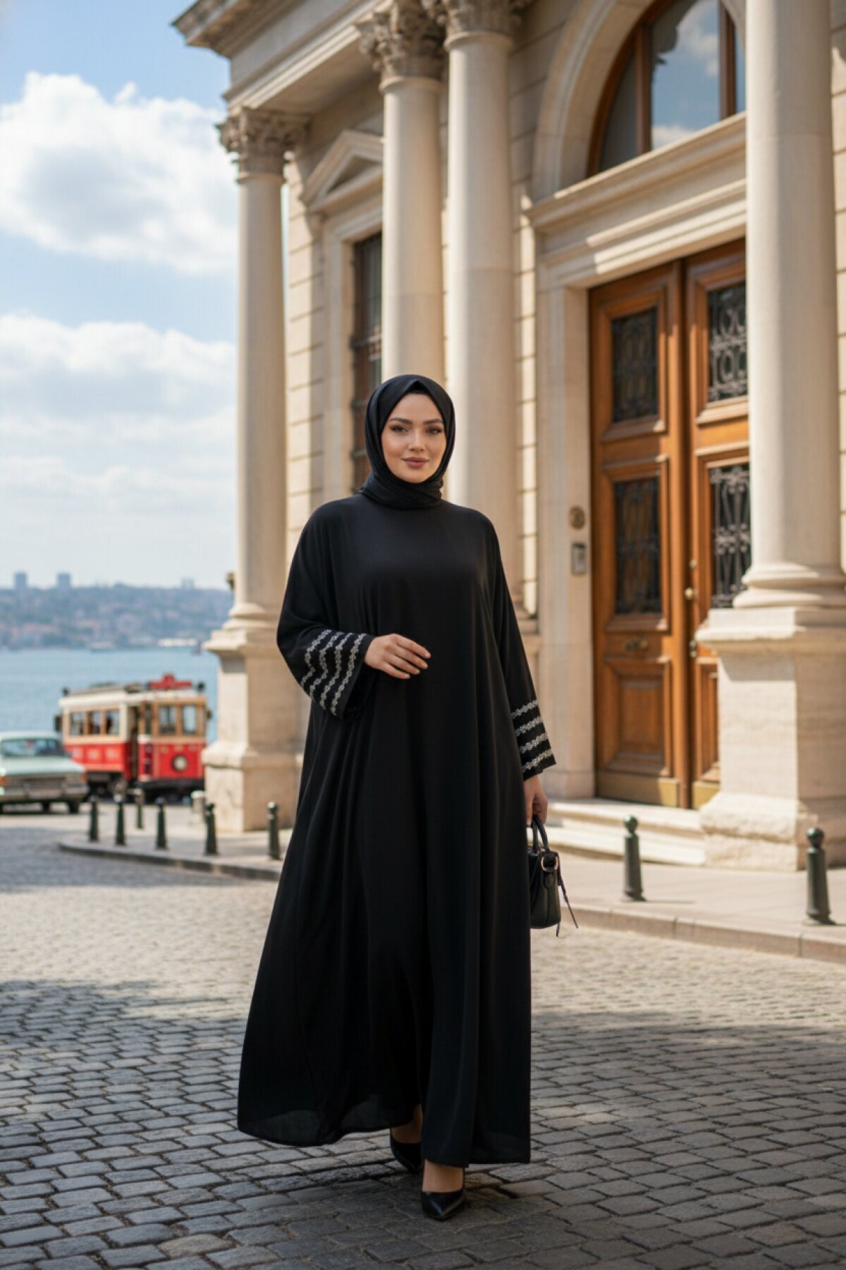 Plus Size Silver-Detailed Abaya - Black - Fzd Filizzade