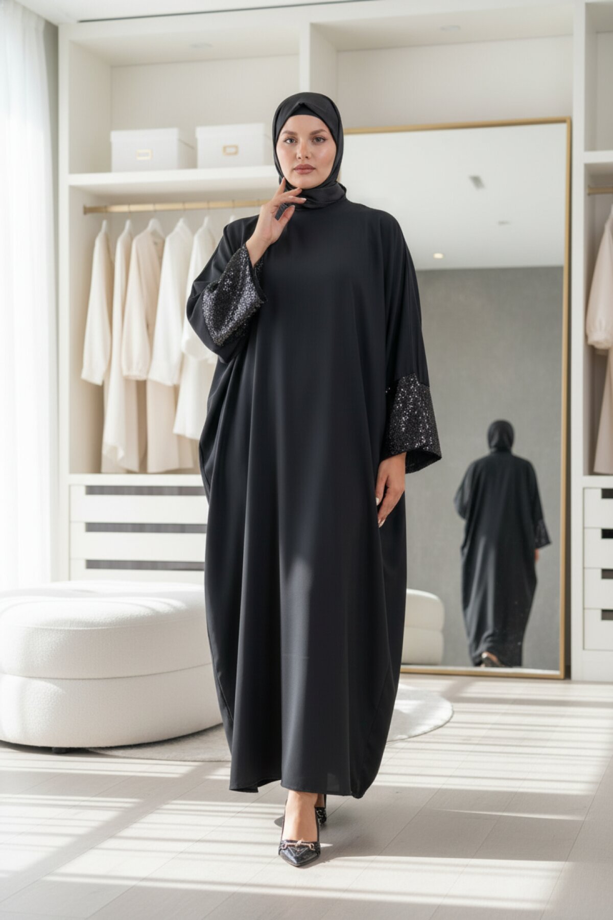 Sequin Sleeve Abaya - Black - Fzd Filizzade