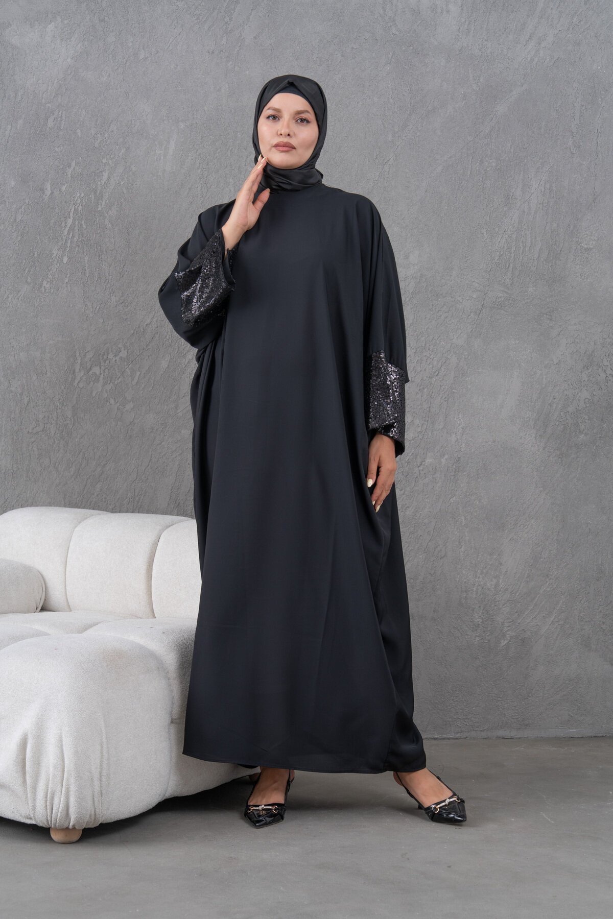 Sequin Sleeve Abaya - Black - Fzd Filizzade