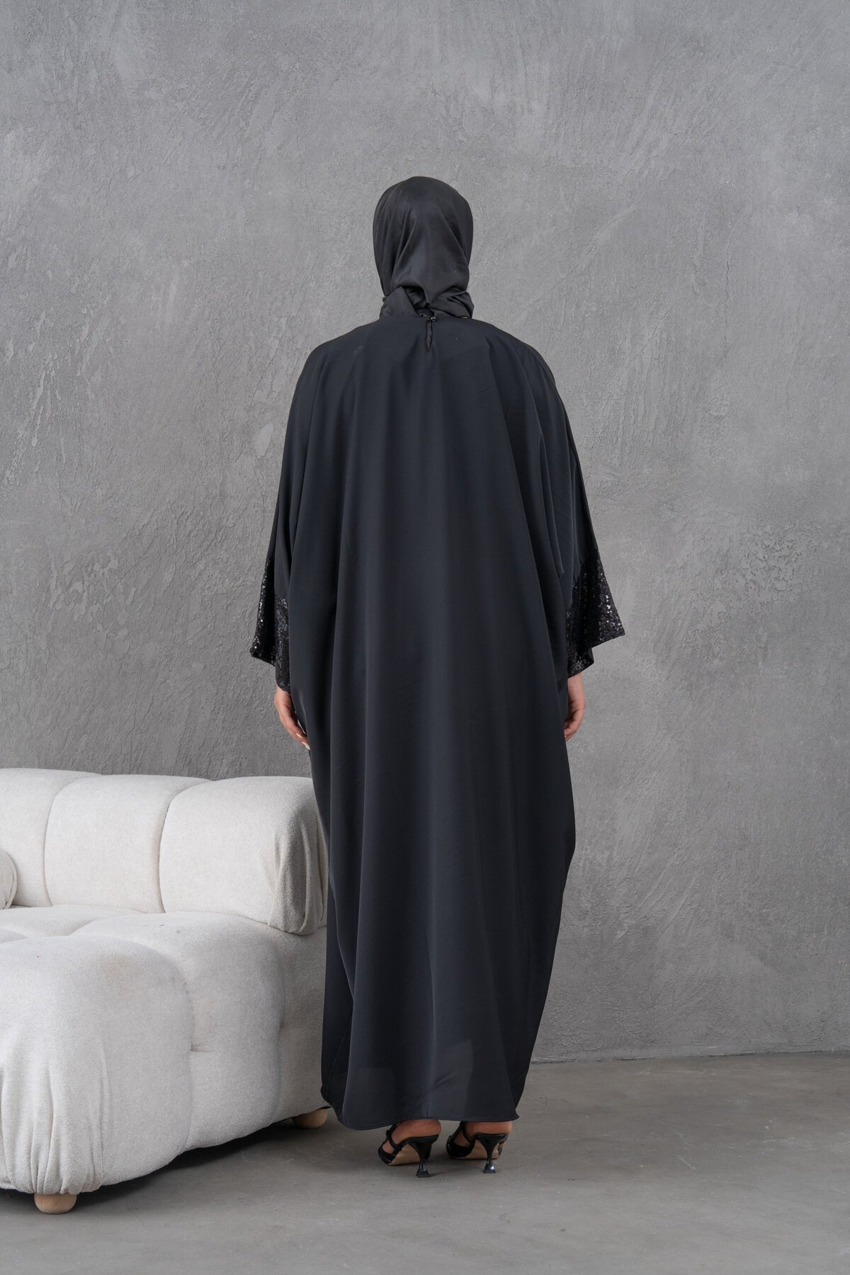 Sequin Sleeve Abaya - Black - Fzd Filizzade