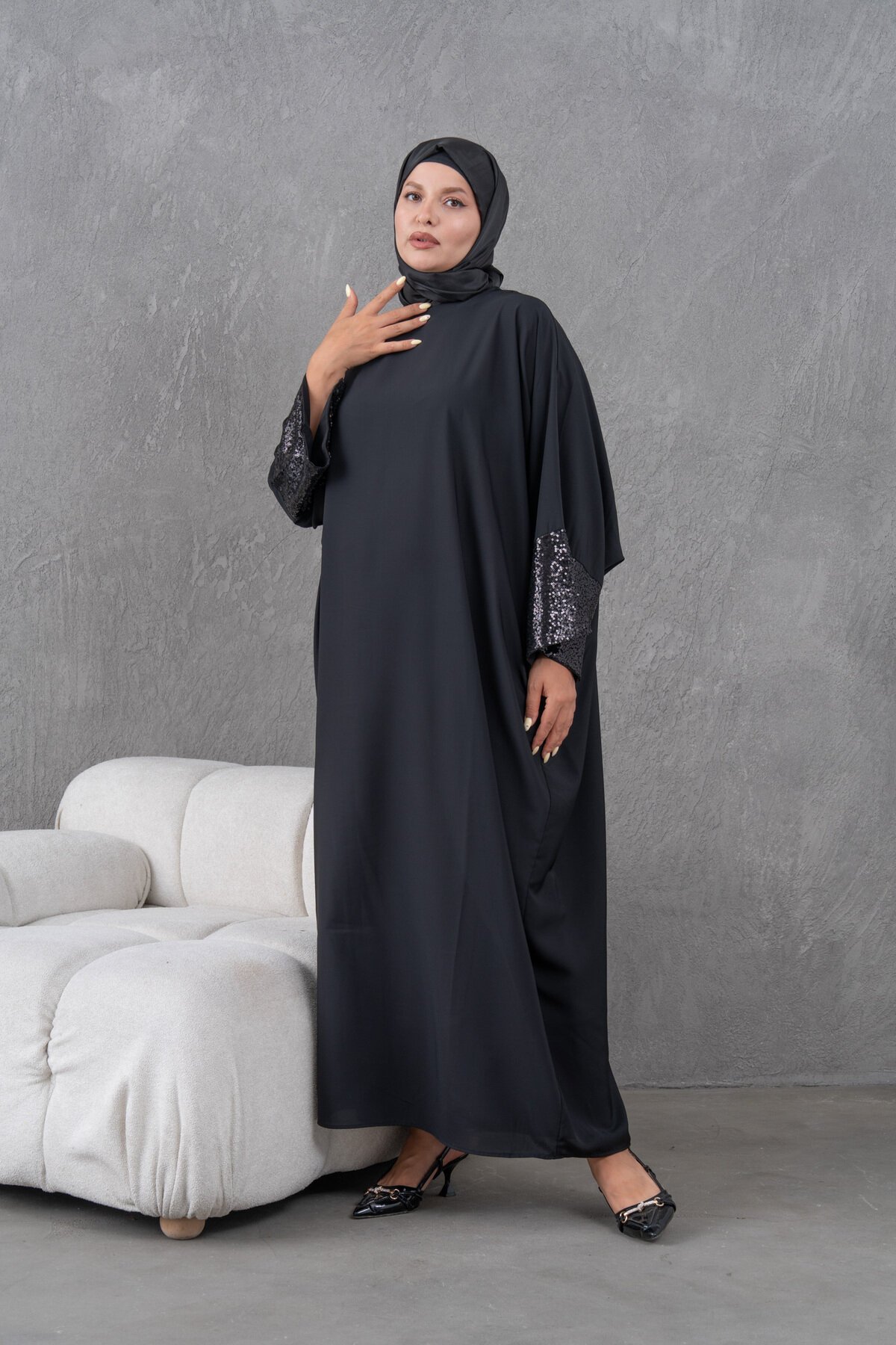 Sequin Sleeve Abaya - Black - Fzd Filizzade