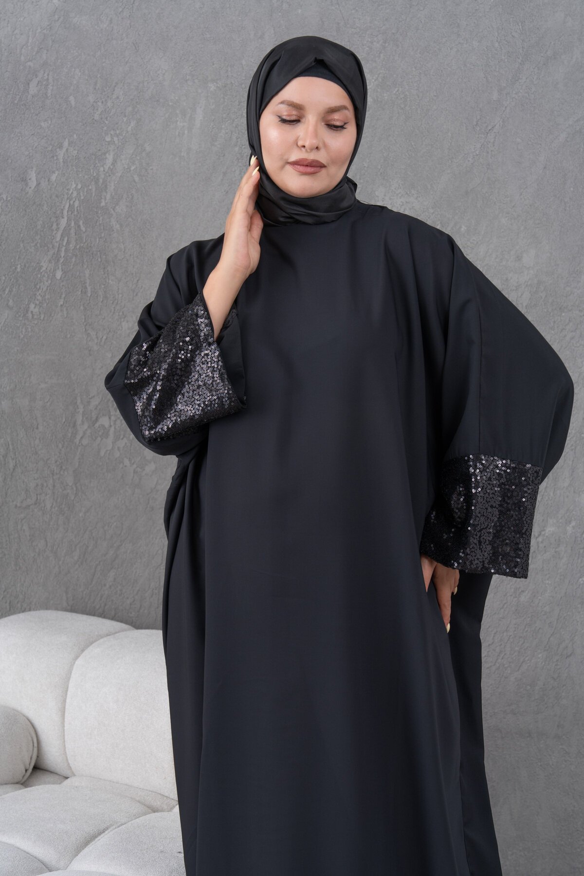 Sequin Sleeve Abaya - Black - Fzd Filizzade