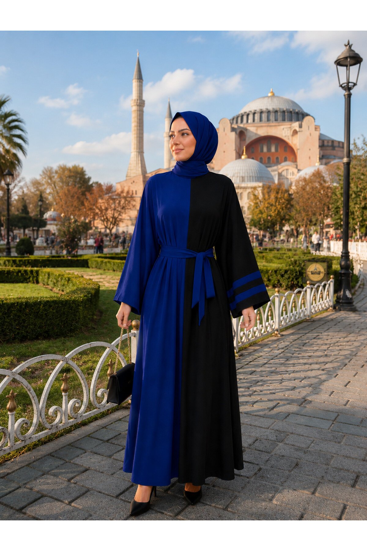 Siyah Sax Garnili Rahat Kesim Elbise - Fzd Filizzade