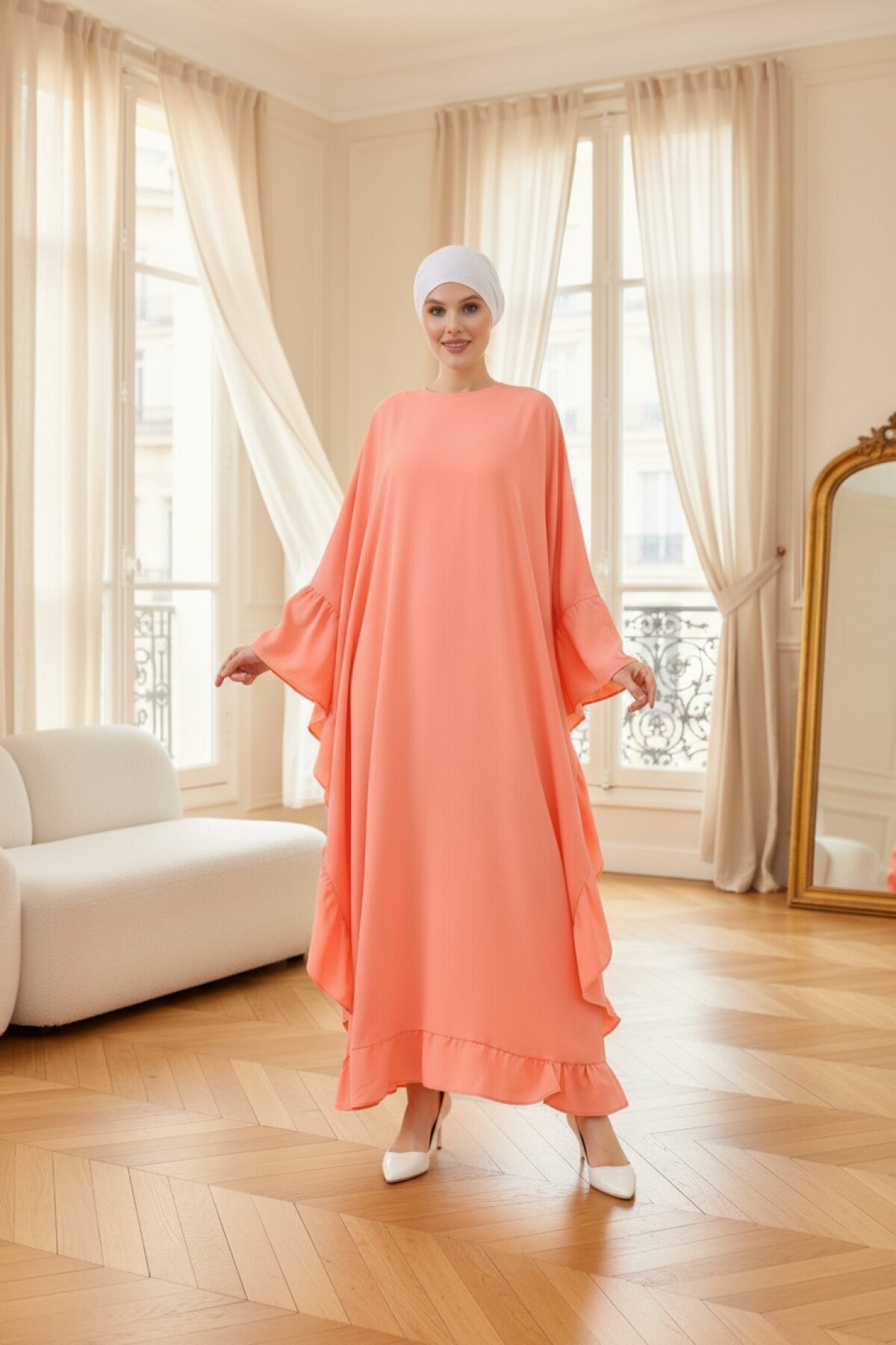 Plus Size Abaya Dress - Orange - Fzd Filizzade