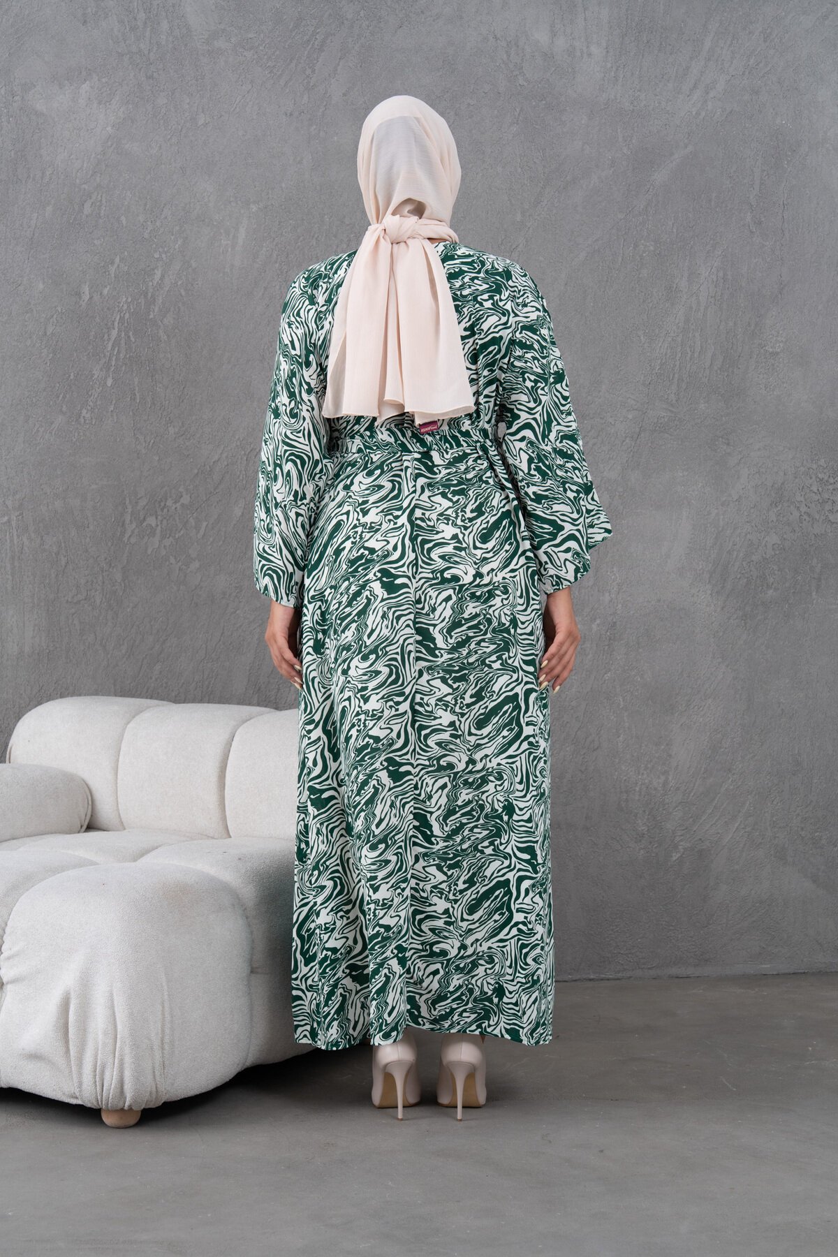 Loose-Fit Patterned Garnish Dress - Green - Fzd Filizzade
