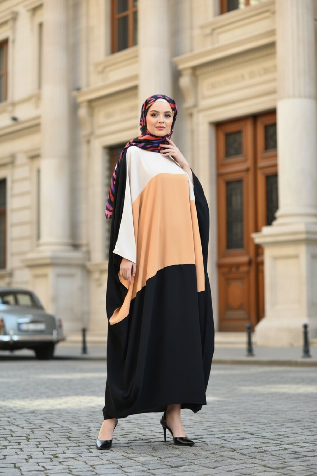 Black and Mustard Abaya - Black/Mustard - fzd