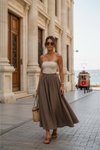 Kahverengi İtalyan Kloş Beli Lastikli Etek