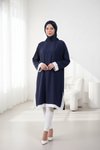 Loose-Fit Special Occasion Trimmed Tunic - Navy Blue