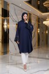 Lacivert Salaş Diz Boyu Yarasa Abiye Tunik