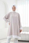 Knee-Length Loose-Fit Inset Tunic - Beige