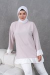 Bej Fırfırlı Salaş Garnili Tunik