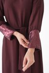 Bordo Aksesuar Manşet Detaylı Abiye Elbise