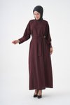 Bordo Aksesuar Manşet Detaylı Abiye Elbise