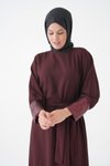 Bordo Aksesuar Manşet Detaylı Abiye Elbise