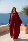 Bordo İnci Detaylı Büyük Beden Elbise Ferace